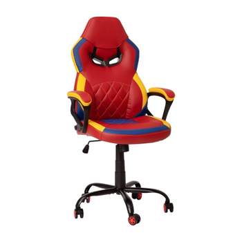 BlackArc High Back Gaming Chair with Red and Yellow Faux Leather Upholstery, Adjustable Swivel Seat and Padded Flip-Up Arms