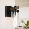LNC Lapps 4.7-in 1-Lights Matte  Black and Distrssed Brown Wood Tone Seeded Glass  Farmhouse Vanity  Lights - 2 of 4