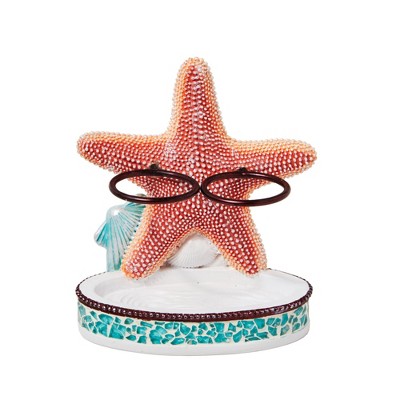 Saturday Knight Ltd South Seas Starfish And Shell Bath Toothbrush Holder - 4.58x2.6x3.97", Turquois