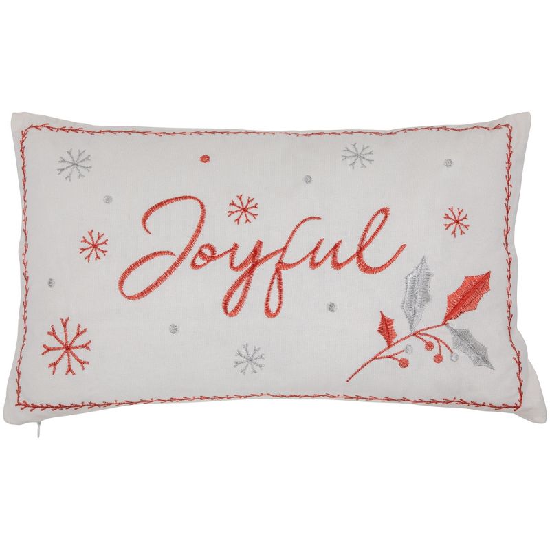 Northlight 19" Red and White Embroidered "Joyful" Rectangular Christmas Throw Pillow, 1 of 7