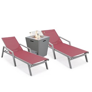 LeisureMod Marlin Patio Lounge Chairs with Arms and Fire Pit Side Table - Grey Trim, Set of 2 - 1 of 4