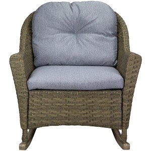 Northlight 34" Gray Resin Wicker Deep Seated Rocker Chair with Gray Cushions - 1 of 4