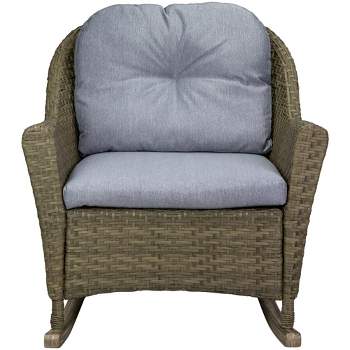 Northlight 34" Gray Resin Wicker Deep Seated Rocker Chair with Gray Cushions