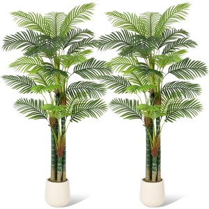 6/7 FT(72/84 in) Tall Palm Tree Fake Plant Golden Cane Palm Trees Large Artificial Plants Faux Plants for Indoor Outdoor with White Base Set of 1/2 - 1 of 4