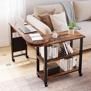 GustoWave 360° Rotating Side Table with Charging Station and Extra Storage Pocket and 6 Swivel Casters with Brakes for Bedroom and Living Room - 1 of 4