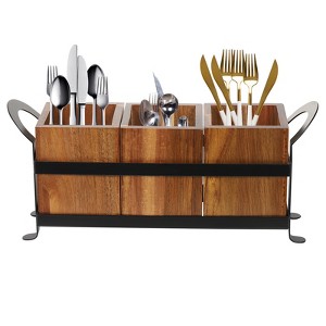 YIYIBYUS Utensil Cutlery Holder, Wooden Utensil Organizer, Rustic Kitchen Utensil Organizer - 1 of 4