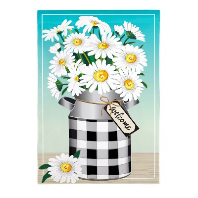 Evergreen Milk Can with Daisies Burlap Garden Flag 12 x 18 Inches Indoor Outdoor Decor