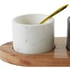 Storied Home Round Marble Bowls on Mango Wood Tray with Brass Salt Spoon, White and Black, Set of 2 - 4 of 4