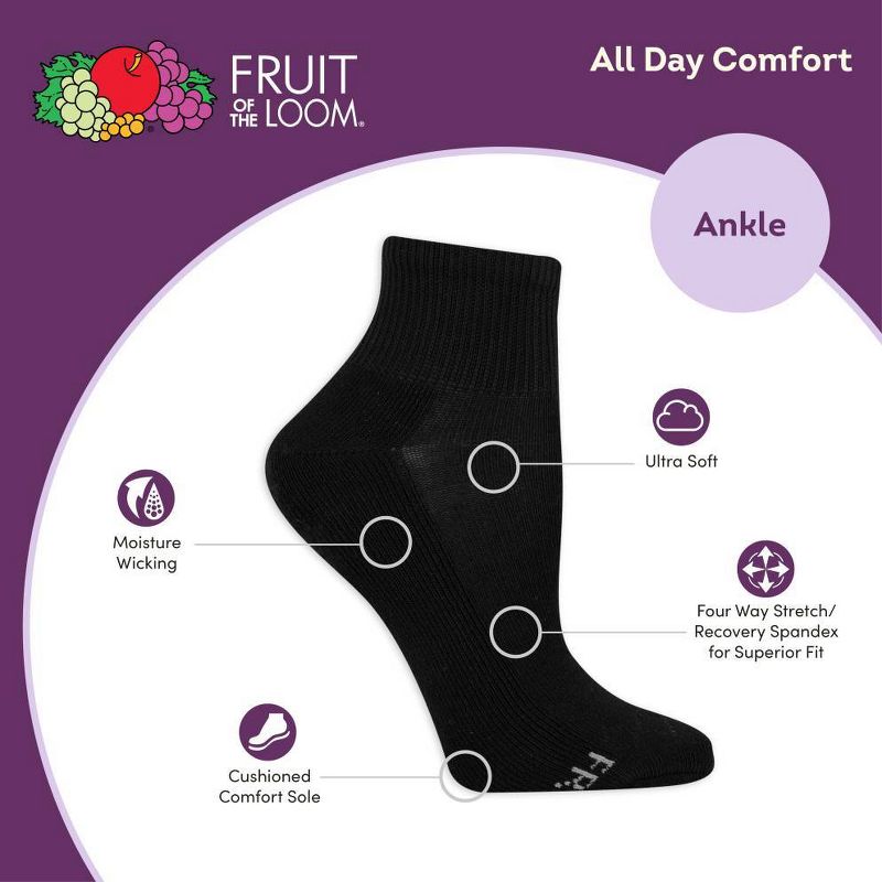 Fruit of the Loom Women's Extended Size Cushioned 6pk Ankle Athletic Socks 8-12, 5 of 6