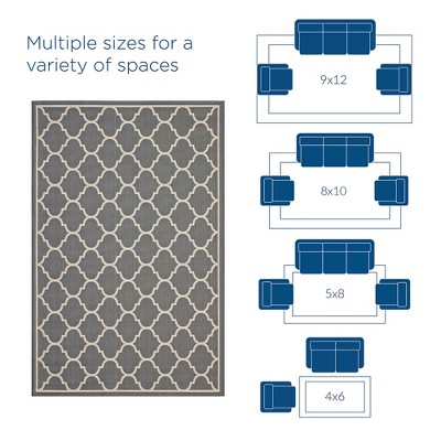 Elegant Gray and Beige Trellis 9' x 12' Synthetic Area Rug