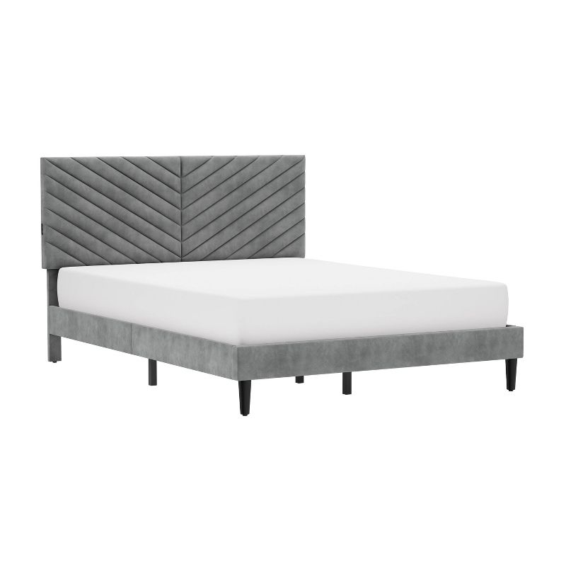 Queen Crestwood Upholstered Chevron Pleated Platform Bed with 2 Dual USB Ports Gray - Hillsdale Furniture, 1 of 19
