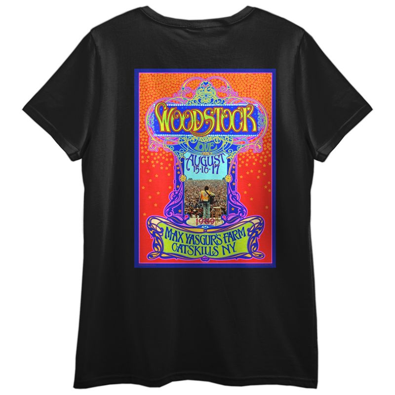 Woodstock Double Sided Poster Art Women's Black Short Sleeve Sleep Shirt, 3 of 5