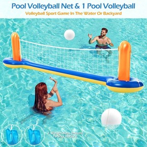 Jasonwell XL 126" Orange Pool Toys Set - 3-in-1 Volleyball Net, Basketball Hoop, Ring Toss Game, Inflatable Floats for Pool & Party Fun - 1 of 4