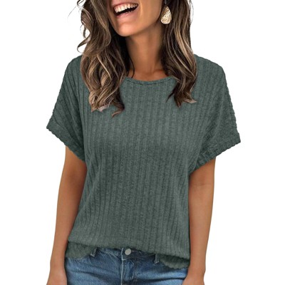 Women's 2025 Summer Tunic Top Short Sleeve Crew Neck Business Casual Blouse Regular Fit Shirts