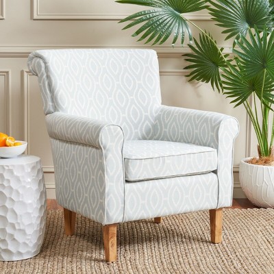 Hazina Light Blue Linen Blend Club Accent Chair with Wood Legs