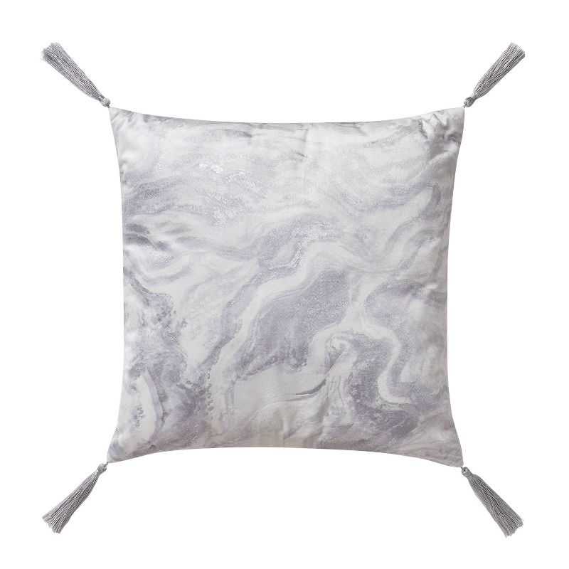 18&#34;x18&#34; Boucle Foil Marble with Tassels Square Throw Pillow Ivory/Silver - VCNY Home, 3 of 7