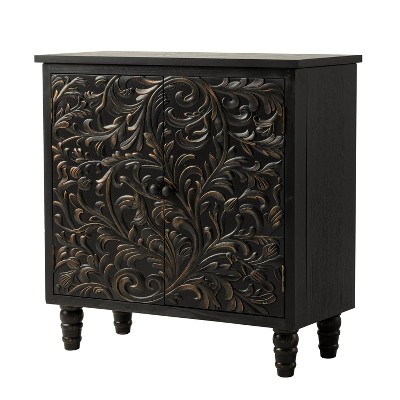 JIONJOY Vintage Floral 3-Drawer Dresser - Farmhouse Nightstand with Embossed Flower Details