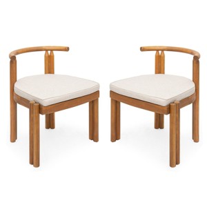 Acacia Wood Armless Dining Chairs Set of 2,Teak Finish Outdoor Dining Chair with Cushion,Modern Outdoor Dining Chair  for Patio Garden-Koiai - 1 of 4