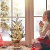 24 Inch Artificial Small Christmas Tree, 2 Ft Prelit Tabletop Mini Frosted Pine Tree with 50 LED Lights for Table Centerpiece Office Desk Decorations - 2 of 4