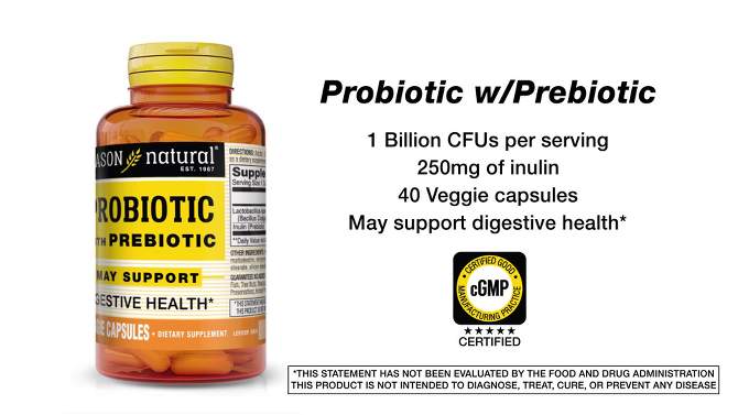 Mason Natural Probiotic with Prebiotic for Digestive Health - 40ct, 2 of 5, play video
