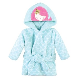 Hudson Baby Infant Girl Plush Animal Face Bathrobe, Mermaid, 0-9 Months - 1 of 2