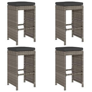 vidaXL Gray Patio Bar Stools with Cushions 4 pcs - Modern Poly Rattan Outdoor Garden Bar Stool, 29.9" H Powder-Coated Steel Frame - 1 of 4