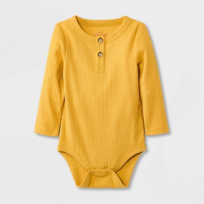 Image of Baby Boys' Rib Henley Long Sleeve Bodysuit - Cat & Jack™ Mustard Yellow Newborn