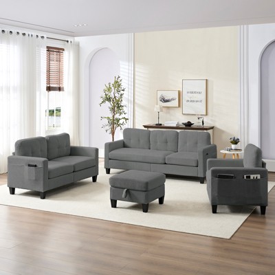 Mjkone 76" Comfort L-Shaped Sectional Sofa Set,Corduroy 3-Seater with Moveable Storage Ottoman/Loveseat/Single Sofa Couch