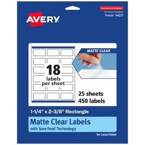 Avery Matte Clear Labels,  1-1/4" x 2-3/8" Rectangle - 1 of 4