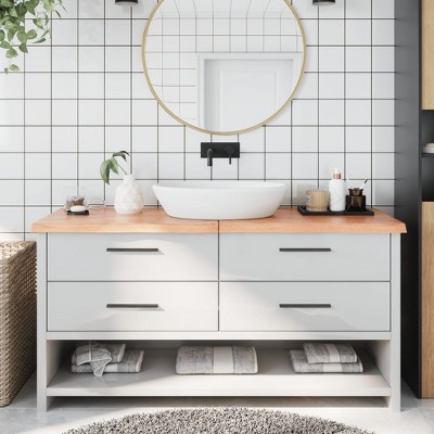 vidaXL Bathroom Countertop Light Brown 63 in.x15.7 in.x(0.8 in.-1.6 in.) Treated Solid Wood