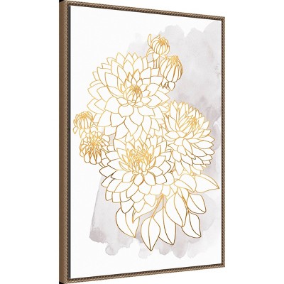 Gold and Gray Dahlia Bouquet Framed Canvas Wall Art