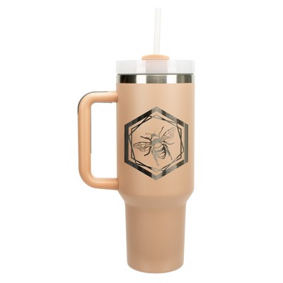 Elanze Designs Hexagon Honey Queen Bumble Bee Wrap-Around 40 Oz. Stainless Steel Water Bottle Coffee Mug, Spill & Leak Resistant, Travel Tumbler with