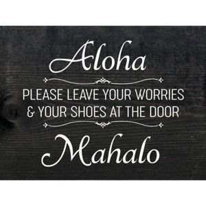 Slickblue Leave Shoes at Door Sign, Aloha Greeting, 9x12 Rustic Pine Wall Plaque, Multiple Color Options - 1 of 3