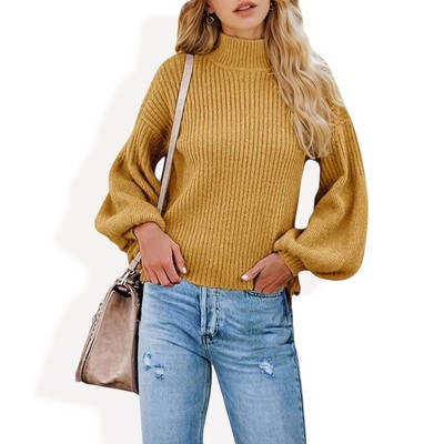 Anna-Kaci Women's Long Sleeve Ribbed Knit Sweater with Drop Shoulder Design - Large, Yellow