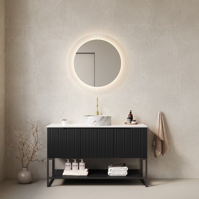 Dolonm 48"Bathroom Vanity with Vessel Sink, Freestanding Storage Cabinet with 3 Doors,  Ceramic Basin & Carrara White Sintered Stone Countertop