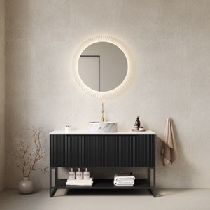 Dolonm 48"Bathroom Vanity with Vessel Sink, Freestanding Storage Cabinet with 3 Doors,  Ceramic Basin & Carrara White Sintered Stone Countertop - 1 of 4