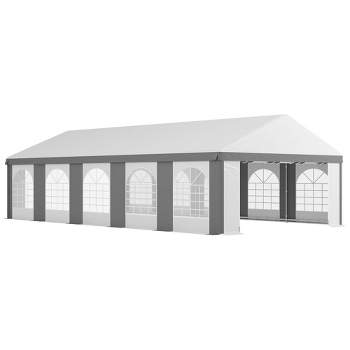 Outsunny 16' x 32' Heavy Duty Wedding Tent & Carport, Portable Garage with Removable Sidewalls, Large Outdoor Canopy with Windows for Events, Gray