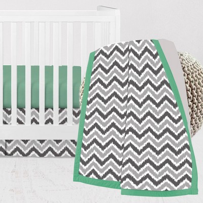 Bacati - Ikat Dots Stripes Mint Grey Muslin Neutral 3 pc Crib Set