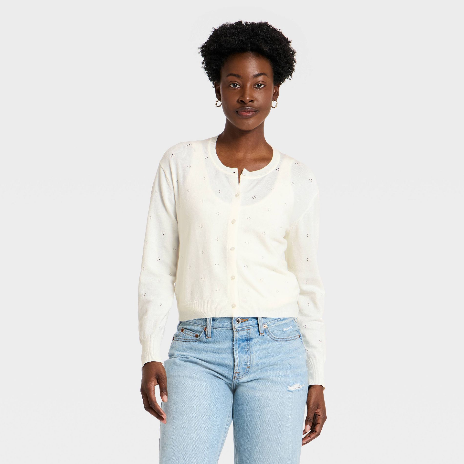 Women's Pointelle Button-Down Cardigan - A New Day™
