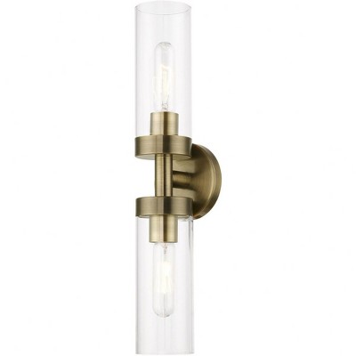 Antique Brass 2-Light Vanity Sconce with Clear Glass Shades