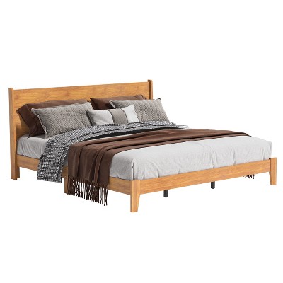 Galano Abby Retro Amber Walnut Wood Frame King Platform Bed With ...