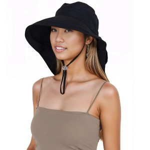 Anna-Kaci Womens Sun Hat Wide Brim Bucket Hats with Neck Flap and Ponytail Hole for Summer Beach Fishing Hiking - 1 of 4