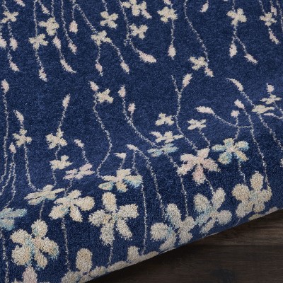 Navy Floral Whisper Rectangular Viscose 2' x 4' Area Rug