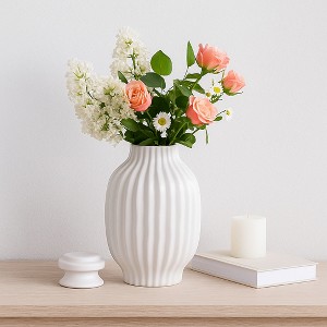 Modern Ceramic Jar with Lid - Living Room Decor - Decorative Flower Vase for Home Decor - Office, Table Centerpiece, or Entryway Decor - 1 of 4