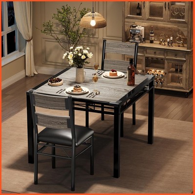 Dining Table Set for 2, Dining Table with 2 Upholstered Chairs, Wood 3-Piece Kitchen Dining Room Table Set