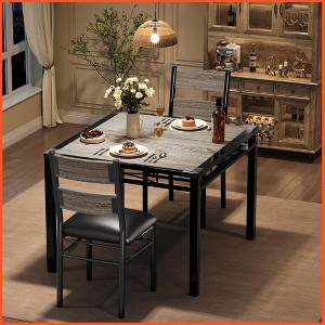 Dining Table Set for 2, Dining Table with 2 Upholstered Chairs, Wood 3-Piece Kitchen Dining Room Table Set - 1 of 4