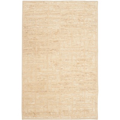 Ivory Geometric Hand-Knotted Wool & Viscose Blend Area Rug