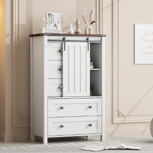 COZONY 48" Tall Farmhouse Dresser with Sliding Barn Door, 5-Drawer Chest with Adjustable Shelf for Bedroom, Kitchen, Living Room Storage - 1 of 4