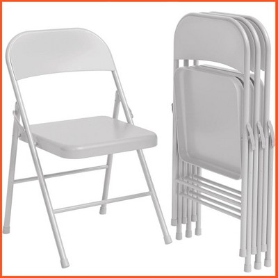 Folding Chairs Set of 2, Foldable Chairs with Metal Frame Hold Up to 350 Pounds, Portable Grey Folding Chairs