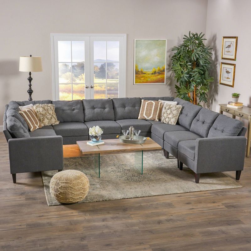 10pc Emmie Mid Century Modern U-Shaped Sectional Sofa Dark Gray - Christopher Knight Home, 3 of 7